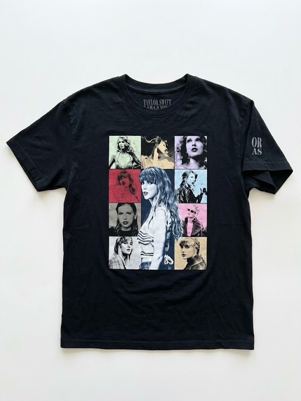 Taylor Swift Eras Tour Black Short Sleeve Graphic Tee with Multicolor Photo Grid